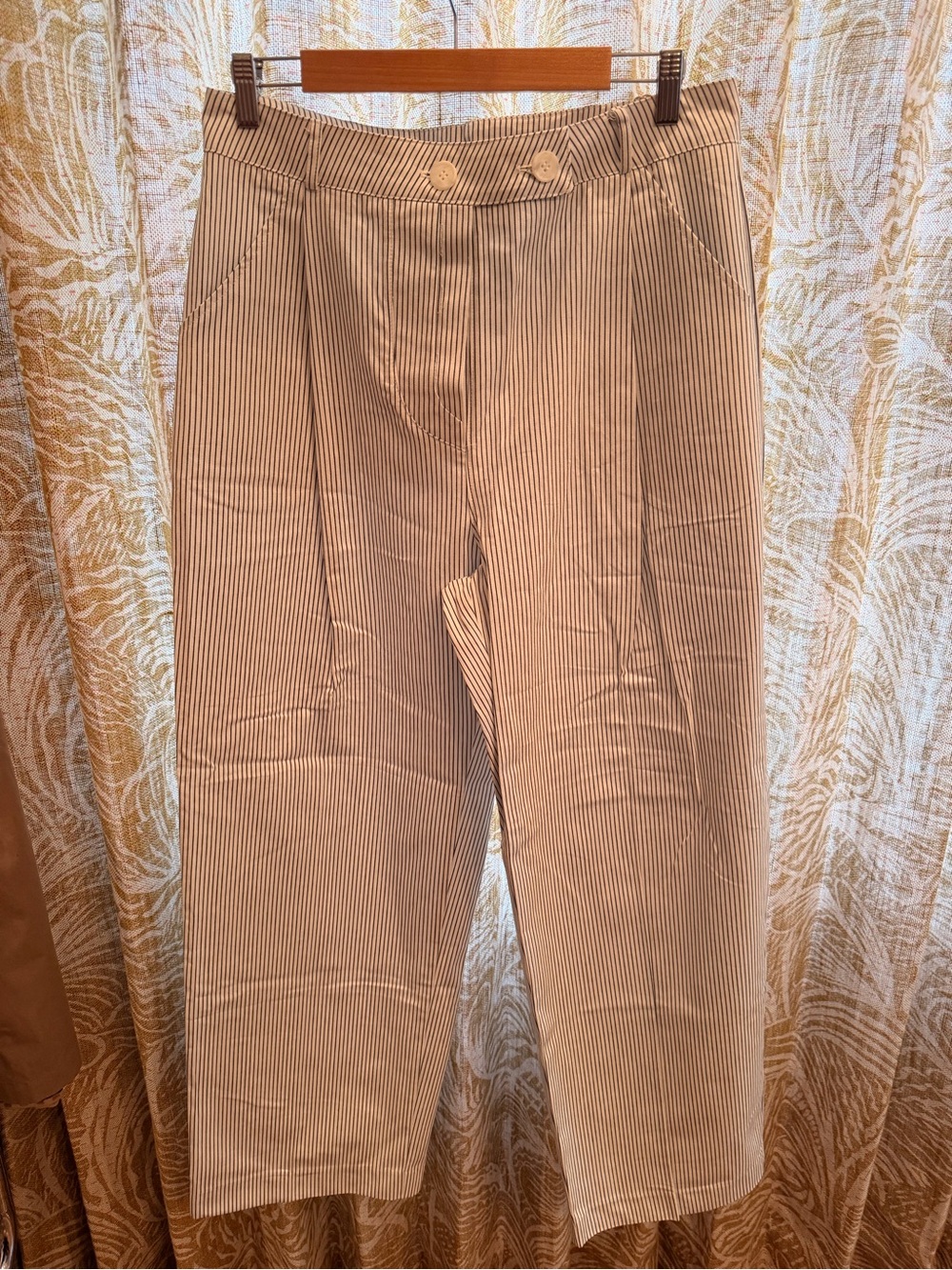 The Frankie Shop Beige and White Pinstripe Chinos